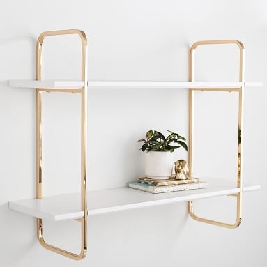 Metallic Trim Wall Bookcase, Gold/Simply White, 4-Shelf - Image 3