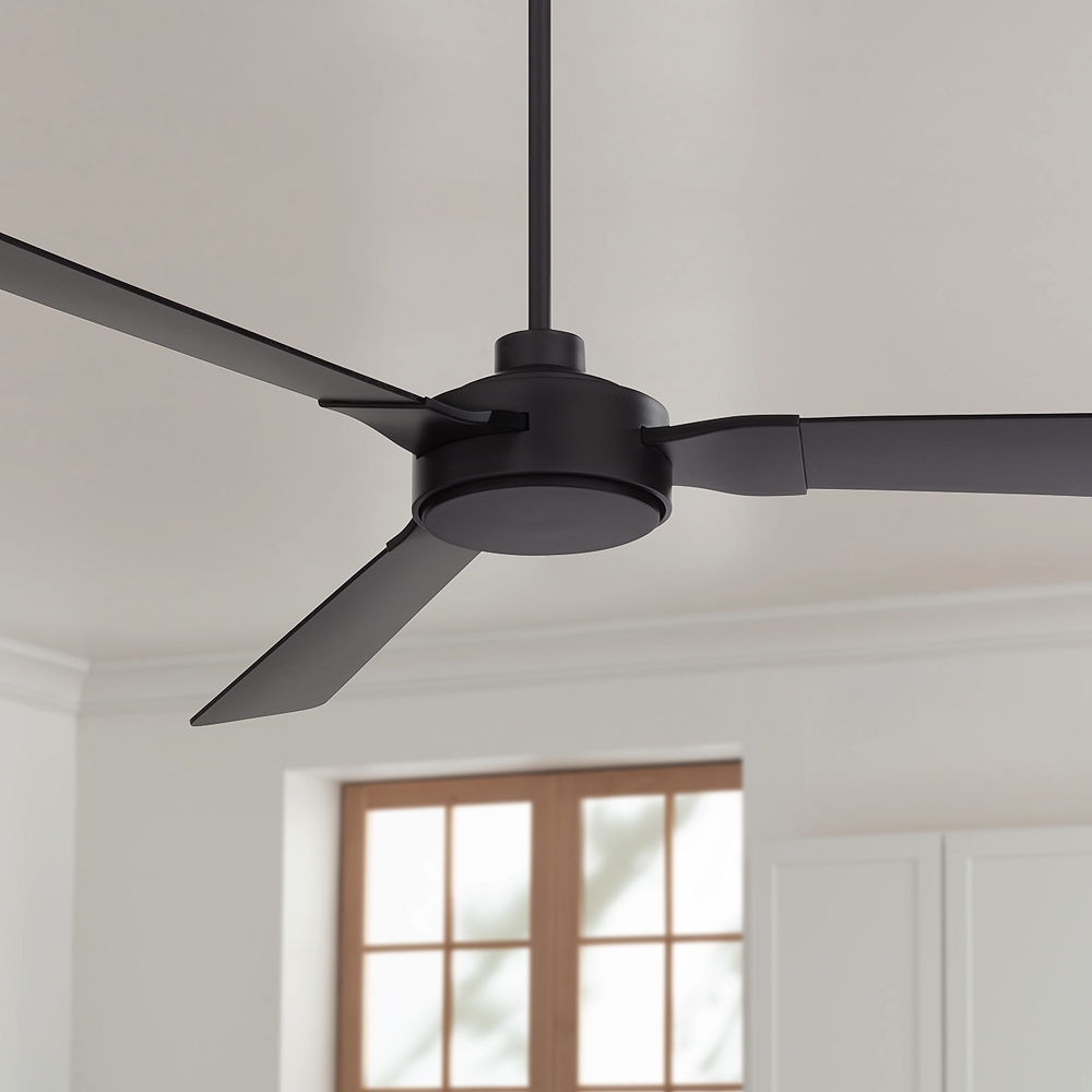 60" Casa Vieja Invictus Matte Black and Walnut Damp Fan with Remote - Image 0