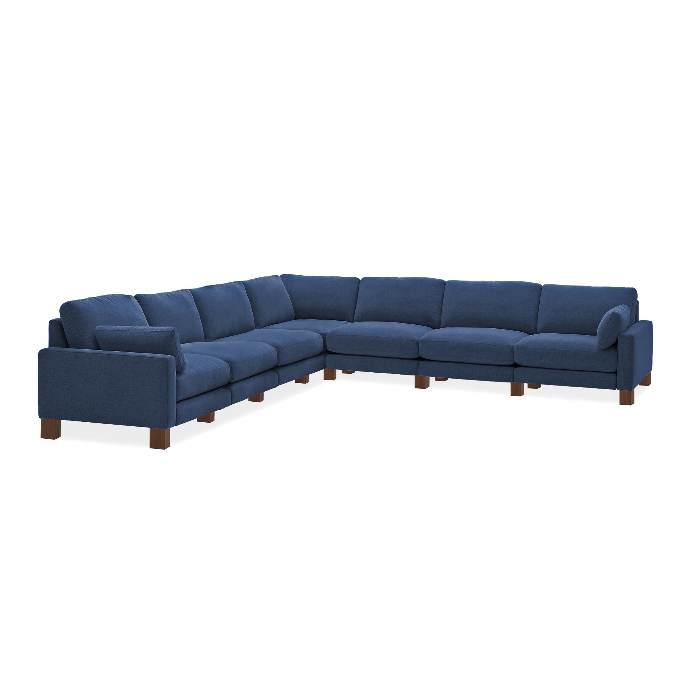 Union 7-Seat Sectional - Navy Blue - Performance Chenille / Walnut - Wood / Square Leg - Image 0