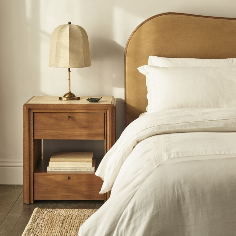 Caldwell 24" Travertine and Brown Oak Wood Nightstand by Jake Arnold - Image 2