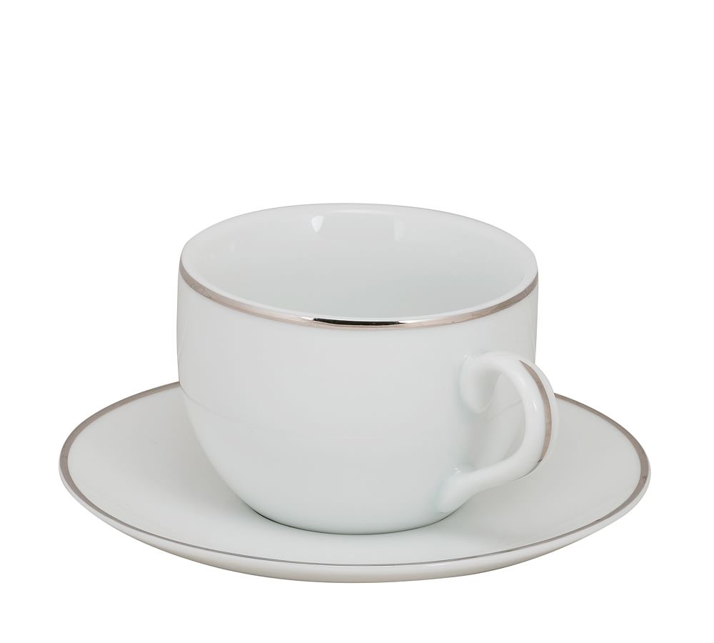 Metallic Rim Coupe Porcelain Espresso Cup &amp; Saucer, Set of 6 - Silver - Image 0