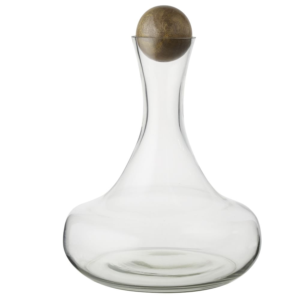 Glass Wine Bottle, Wood Stopper, Clear - Image 0