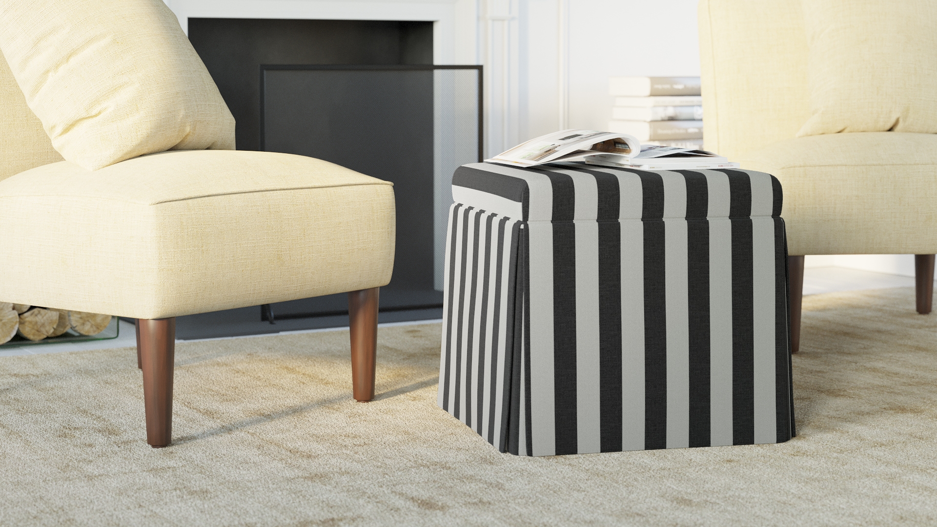 Skirted Storage Ottoman, Ink Cabana Stripe - Image 2