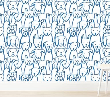 Chasing Paper Wallpaper Puppy Pile, Blue - Image 0