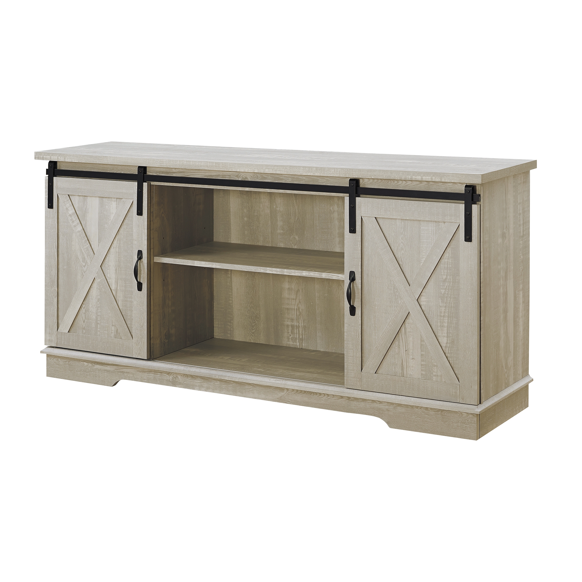 58" Sliding Barn Door Modern Farmhouse Wood TV Stand - Stone Grey  - Image 2