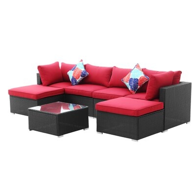 Fatmah 7 Piece Rattan Sectional Seating Group with Cushions - Image 0