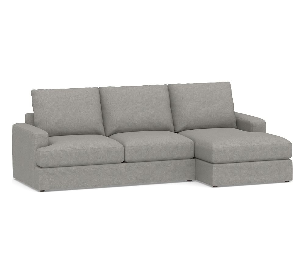 Canyon Square Arm Slipcovered Left Arm Loveseat with Chaise Sectional, Down Blend Wrapped Cushions, Performance Heathered Basketweave Platinum - Image 0