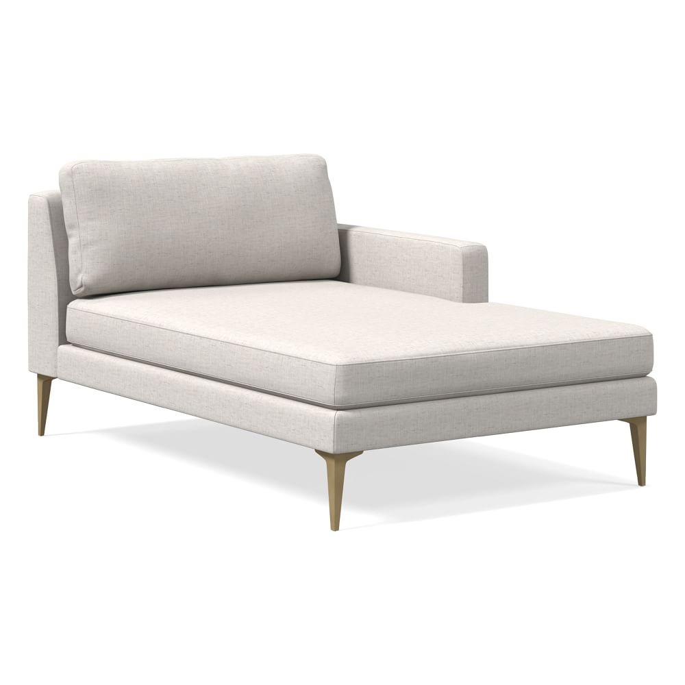 Andes Right Arm Chaise, Poly, Performance Coastal Linen, White, Blackened Brass - Image 0