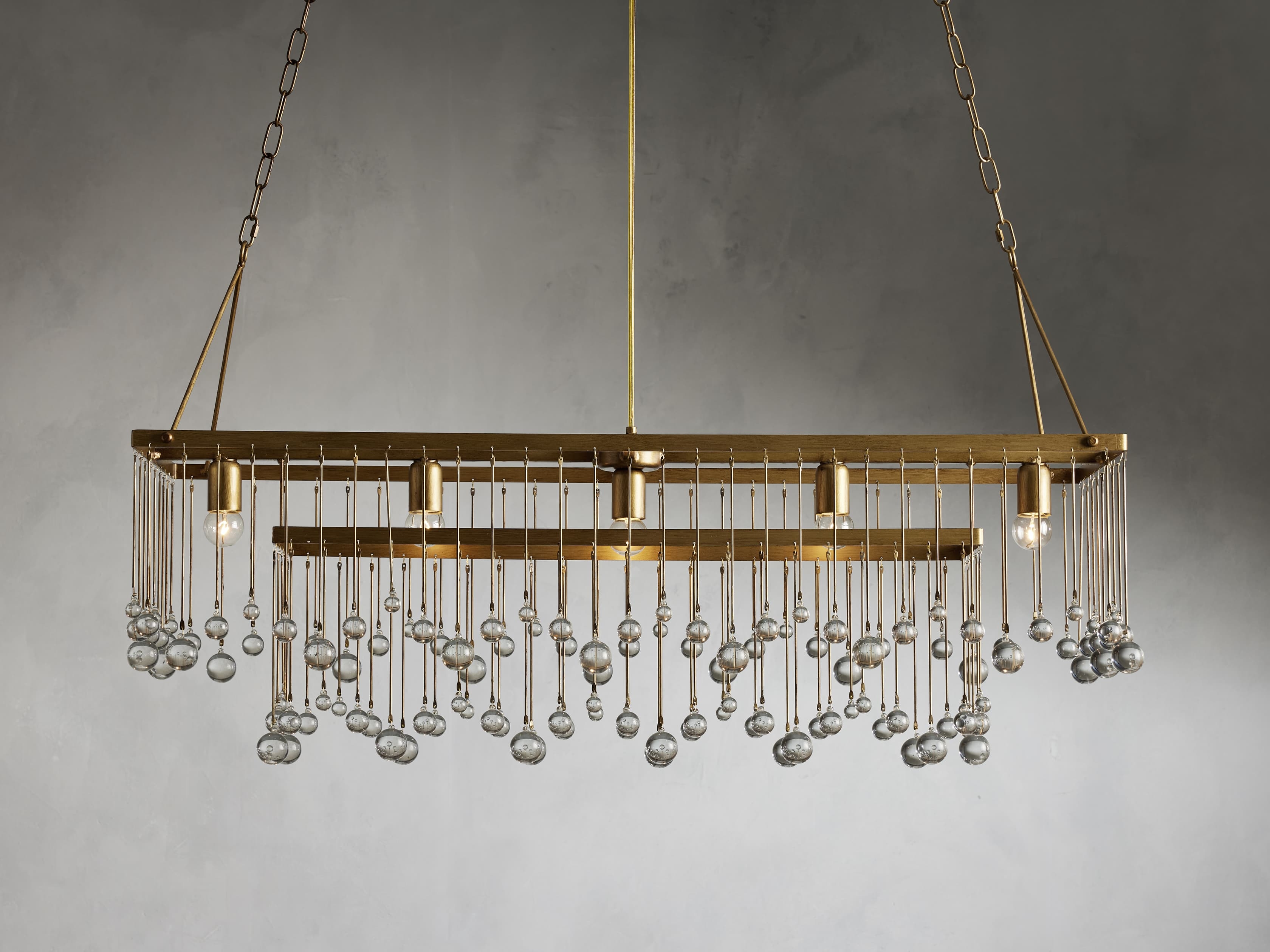 Aubrey Rectangular Chandelier in Glass 47" Brass   - Image 0