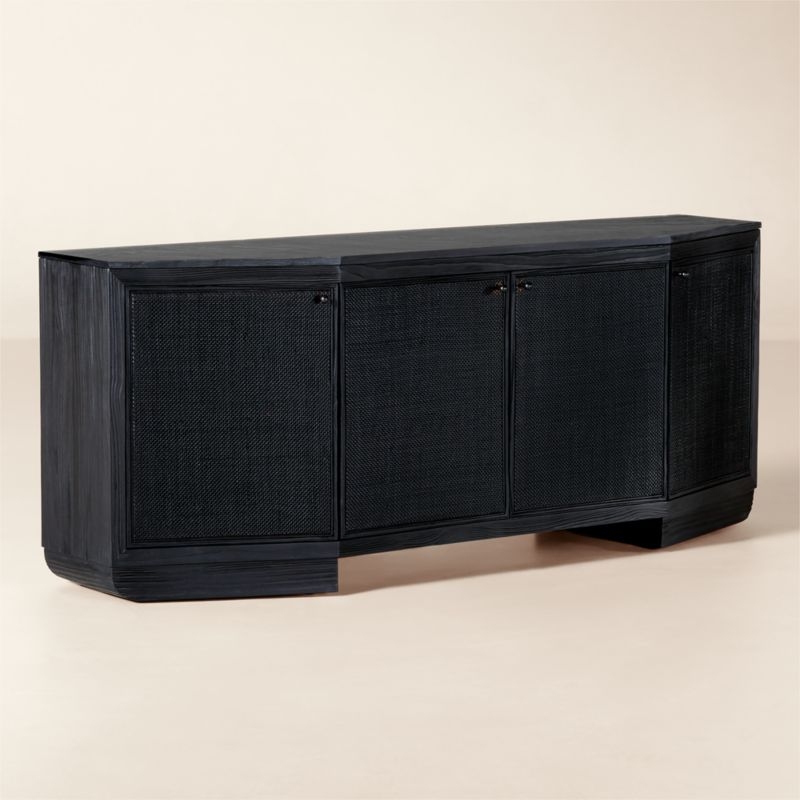 Triad 72" Black Cane and Marble Credenza - Image 2