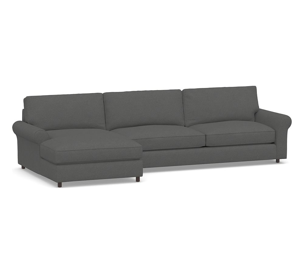 PB Comfort Roll Arm Upholstered Right Arm Sofa with Double Chaise Sectional, Box Edge Down Blend Wrapped Cushions, Park Weave Charcoal - Image 0