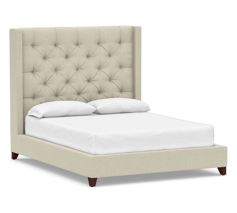 Harper Tufted Upholstered Bed without Nailheads, California King, Tall Headboard65"h, Chenille Basketweave Oatmeal - Image 0