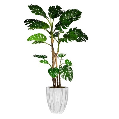 Vintage Home Artificial Faux Real Touch 7.67 Feet Tall Monstera With Burlap Kit With Fiberstone Planter - Image 0