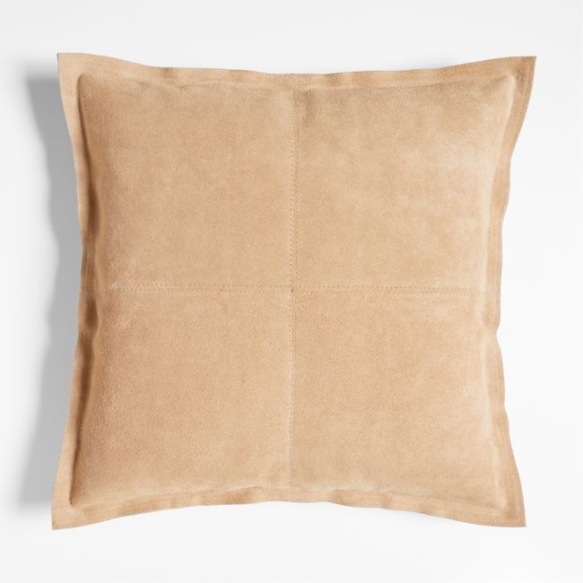 Hyde Pieced Suede 23x23 Camel Tan Throw Pillow with Feather Insert - Image 0