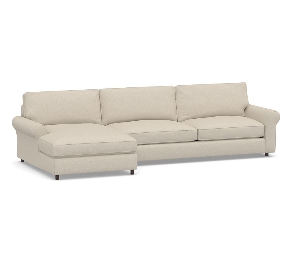 PB Comfort Roll Arm Upholstered Right Arm Sofa with Double Chaise Sectional, Box Edge Down Blend Wrapped Cushions, Textured Twill Khaki - Image 0