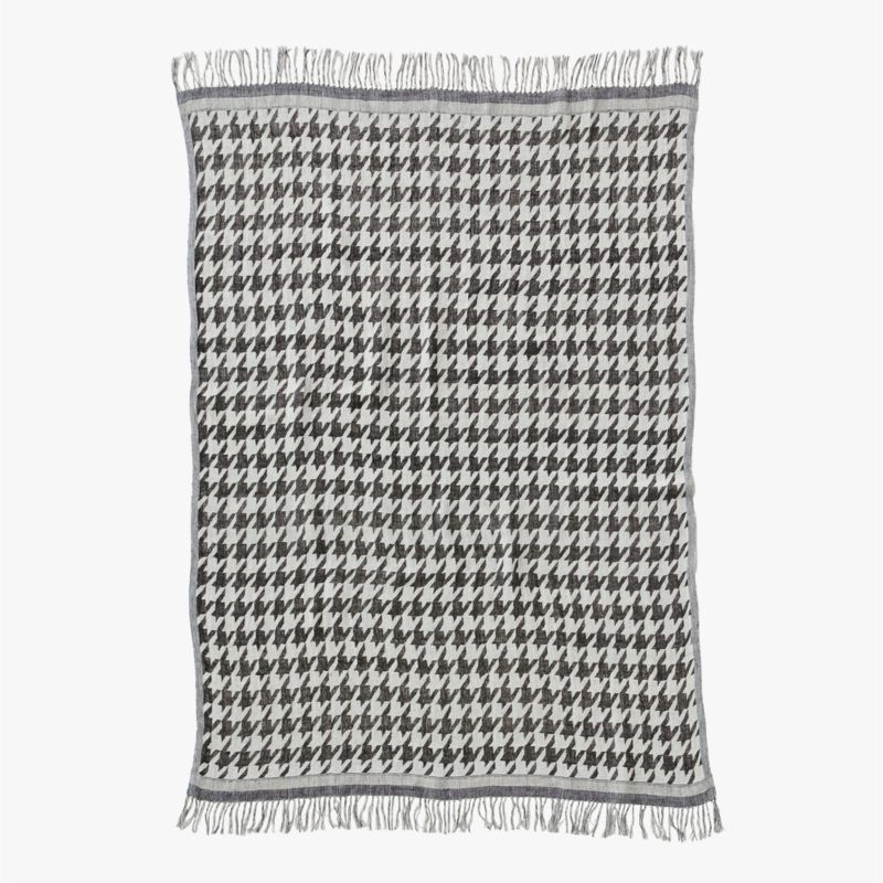 Drew Handwoven Black and White Silk and Linen Throw Blanket 50"x70" - Image 1