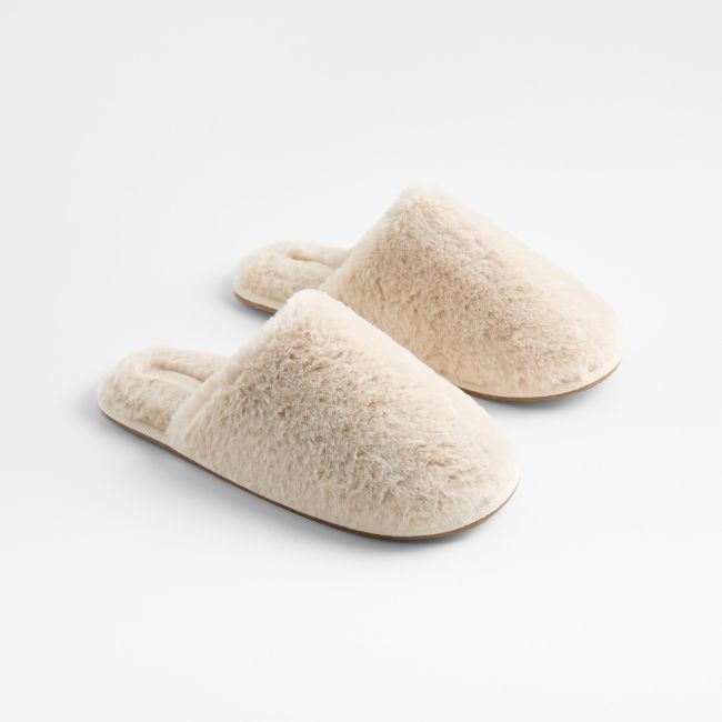 Medium Faux Fur Calm Beige Slippers - Image 0