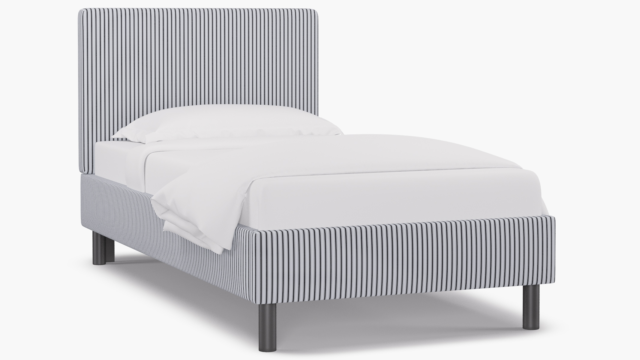 Tailored Platform Bed, Black Classic Ticking Stripe, Twin - Image 1