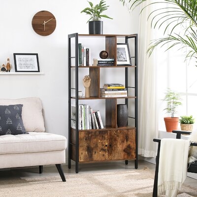 17 Stories Bookshelf, Storage Shelf, Large Bookcase With 4 Shelves, Stable Steel Structure, Industrial Style, Rustic Brown And Black - Image 0