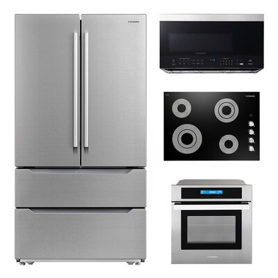 4 Piece Kitchen Package 30" Electric Cooktop 24" Single Electric Wall Oven 30" Over-the-range Microwave & Energy Star French Door Refrigerator - Image 0