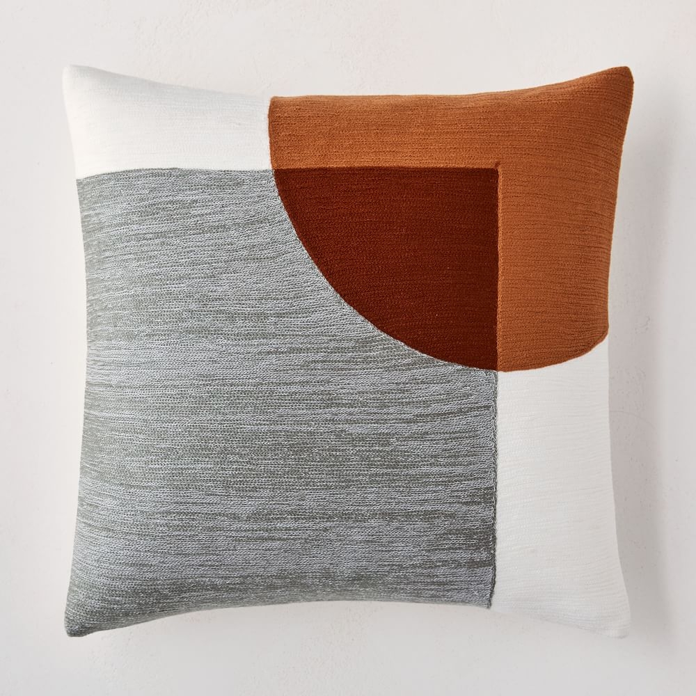 Crewel Overlapping Shapes Pillow Cover, 18"x18", Copper - Image 0