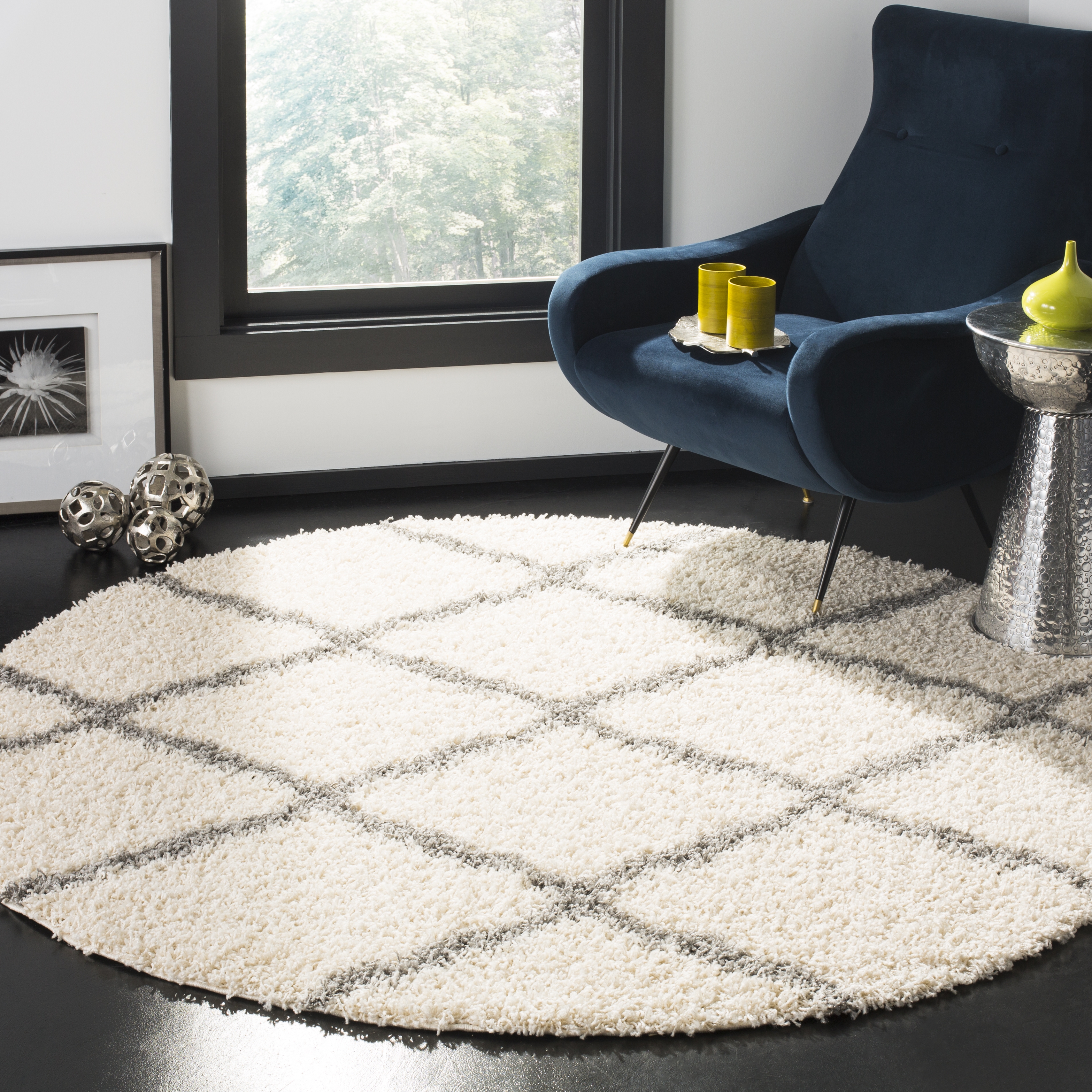 Arlo Home Woven Area Rug, SGDS257F, Ivory/Grey,  6' X 6' Round - Image 1