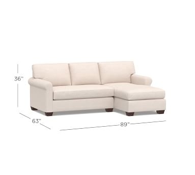 York Roll Arm Upholstered Right Arm Loveseat with Chaise Sectional, Bench Cushion, Down Blend Wrapped Cushions, Chenille Basketweave Oatmeal - Image 1
