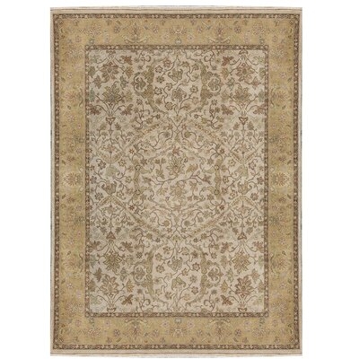 One-of-a-Kind Modn Mughal Hand-Knotted Ivory / Gold 9' x 12'3" Wool Area Rug - Image 0