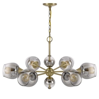 Chandelier With 6 Glass Shades And Metal Fixture Body, Gold - Image 0