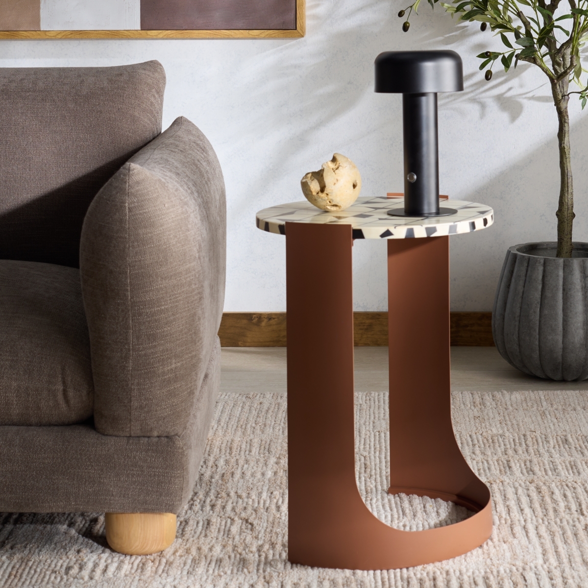 Tomlinson Resin Top Acc Table - Brown / White - Image 1