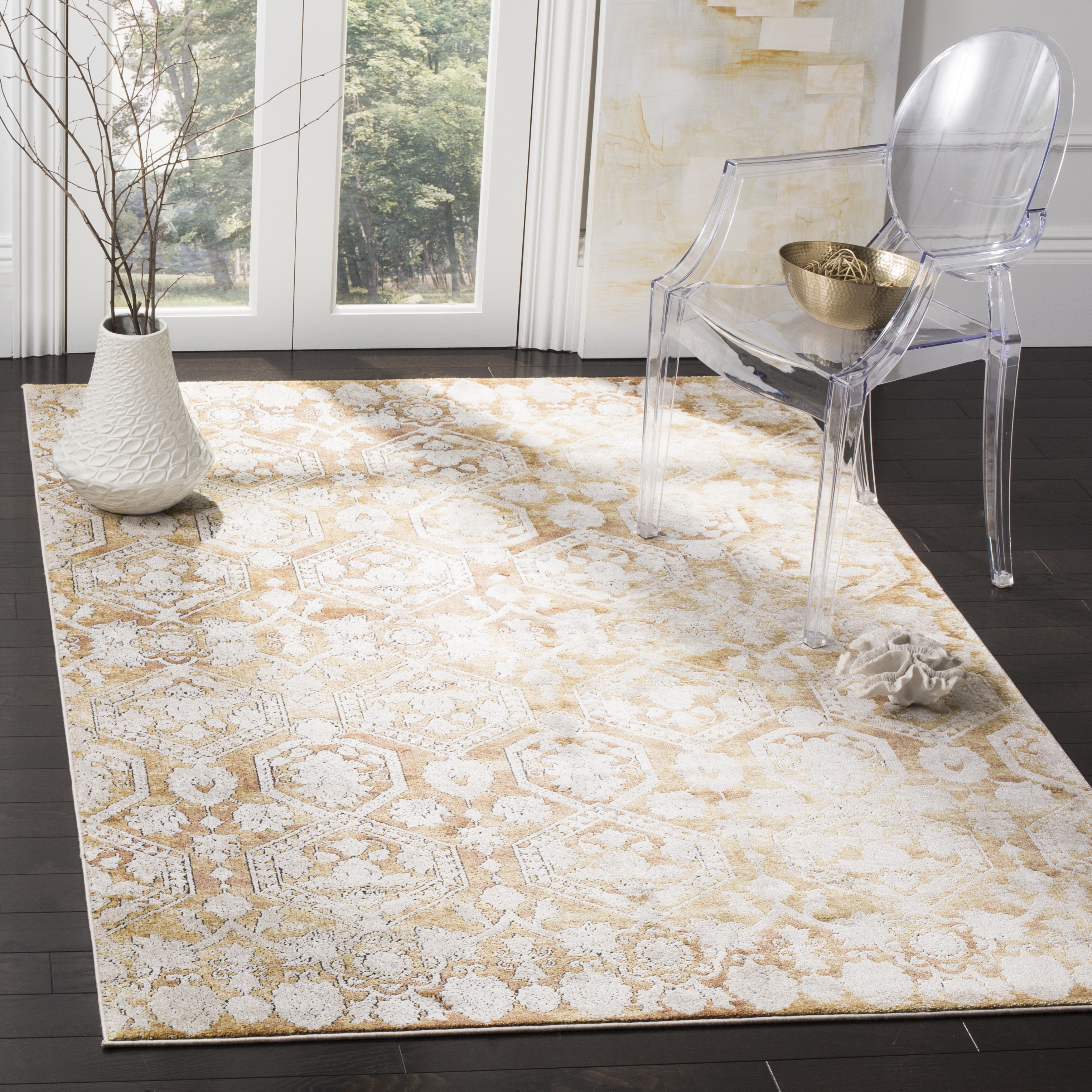 Arlo Home Woven Area Rug, PLM846G, Gold/Beige,  5' 1" X 7' 6" - Image 1