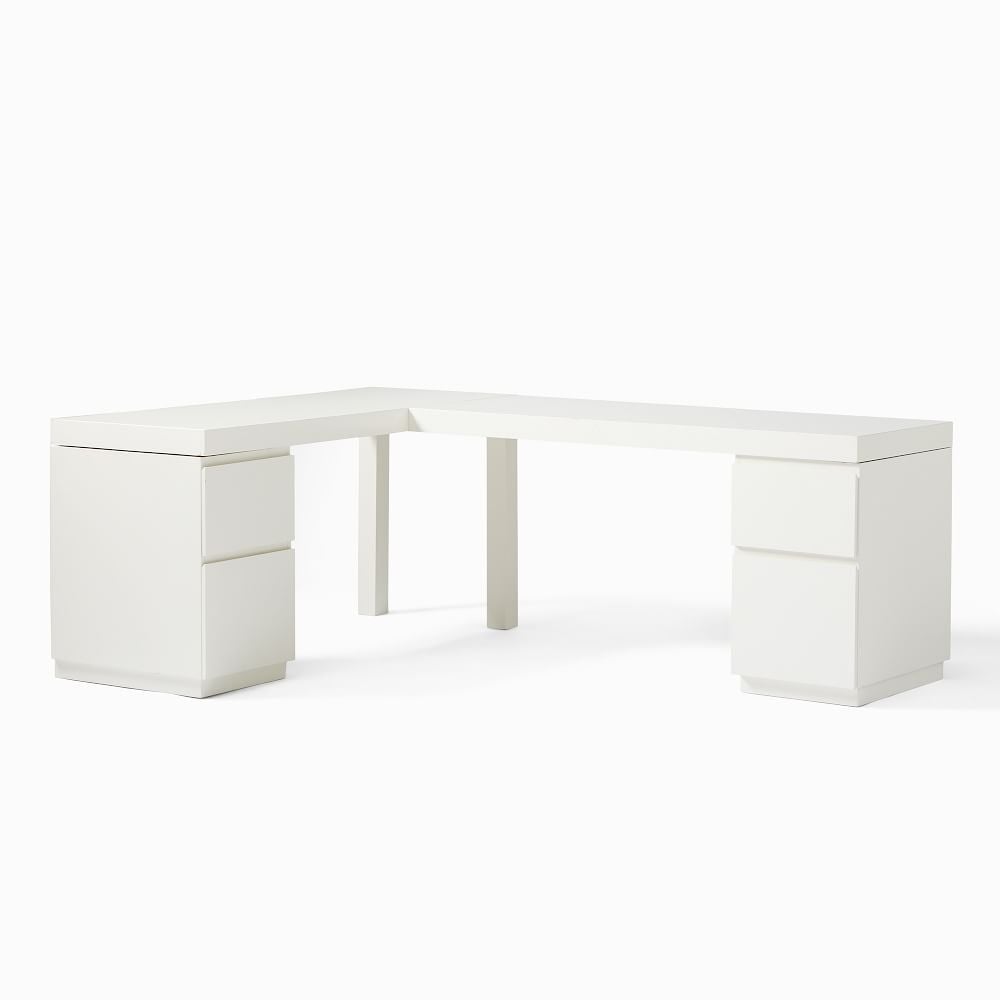 Parsons L-Shaped Desk + 2 File Cabinets Set, White - Image 1