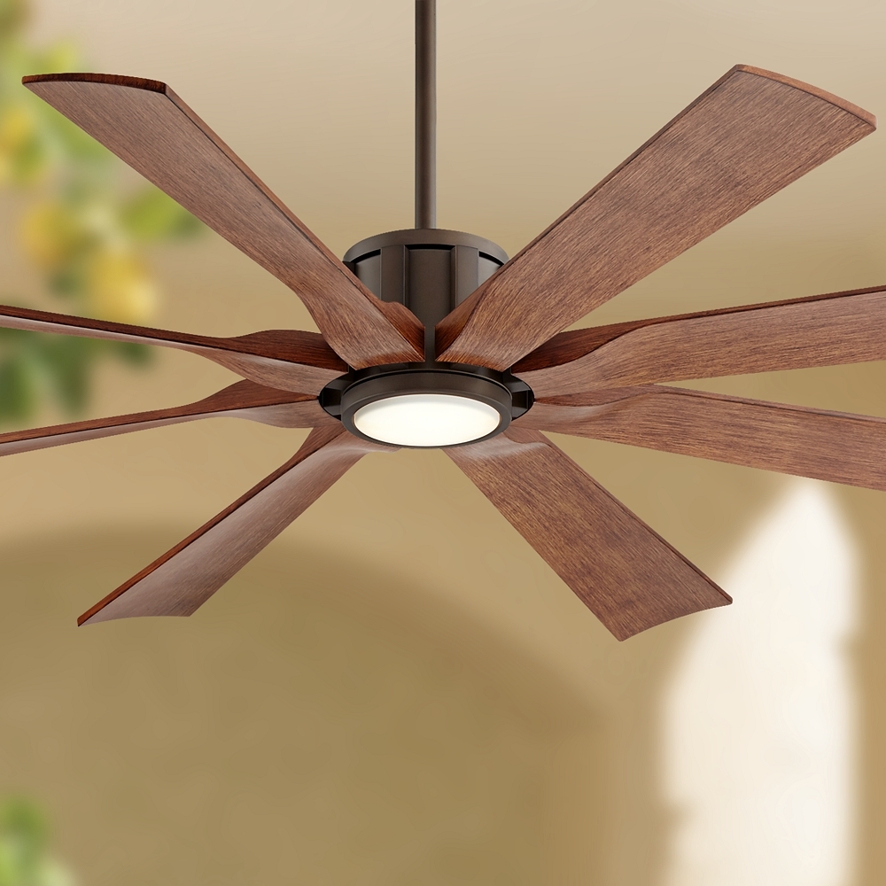 60" Possini Euro Defender Bronze Koa LED Ceiling Fan with Remote - Image 0