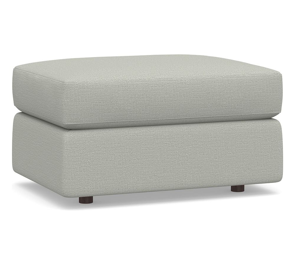 Carmel Square Arm Upholstered Ottoman, Down Blend Wrapped Cushions, Chunky Basketweave Light Gray - Image 0