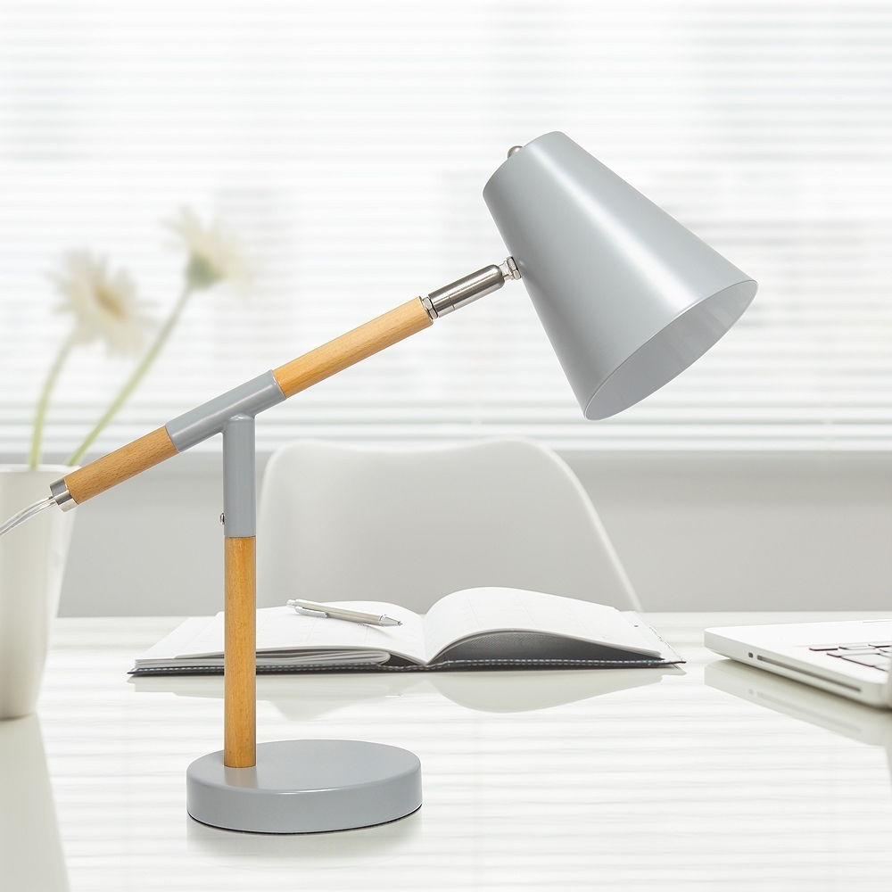 Simple Designs Gray and Wood Adjustable Desk Lamp - Style # 85K66 - Image 0