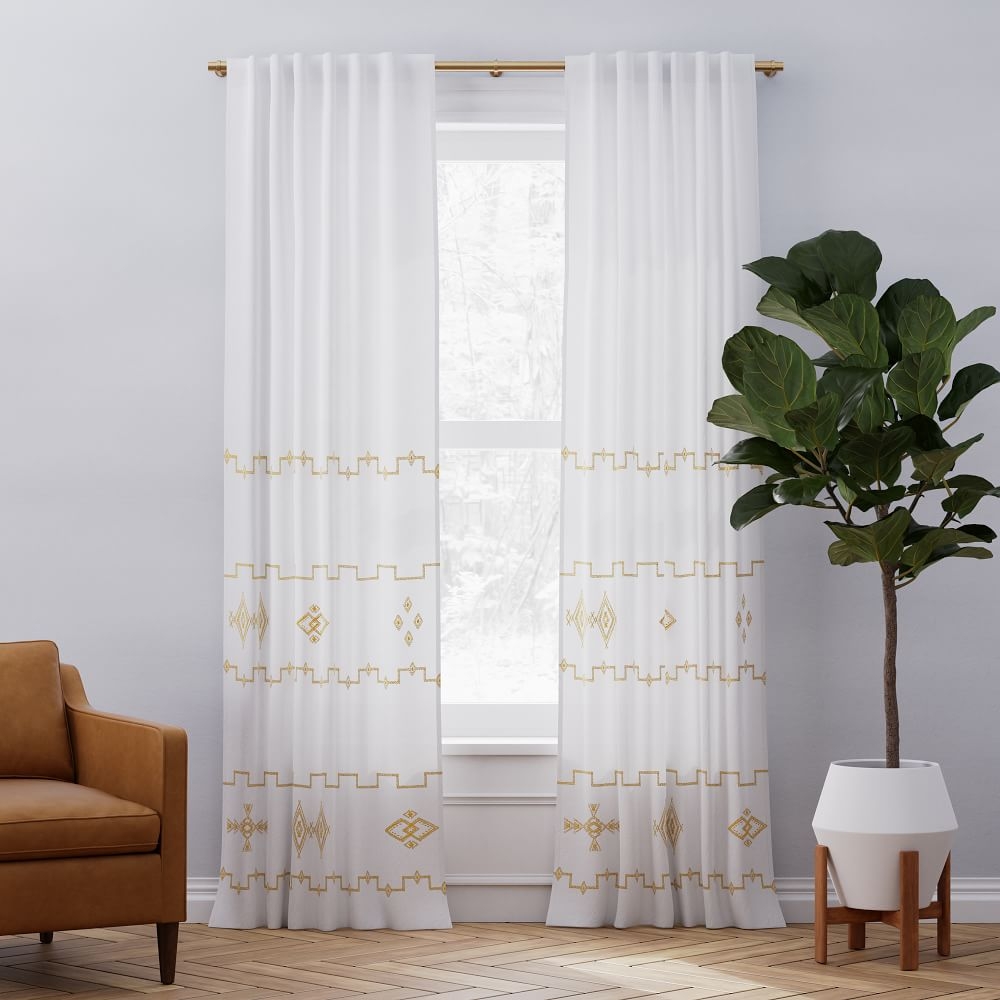European Flax Linen Ladder Stripe Curtain, White/Dark Horseradish, 48"x96" - Image 0