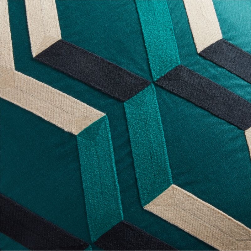 Pattern Teal Box Pillow with Feather-Down Insert 20" - Image 1