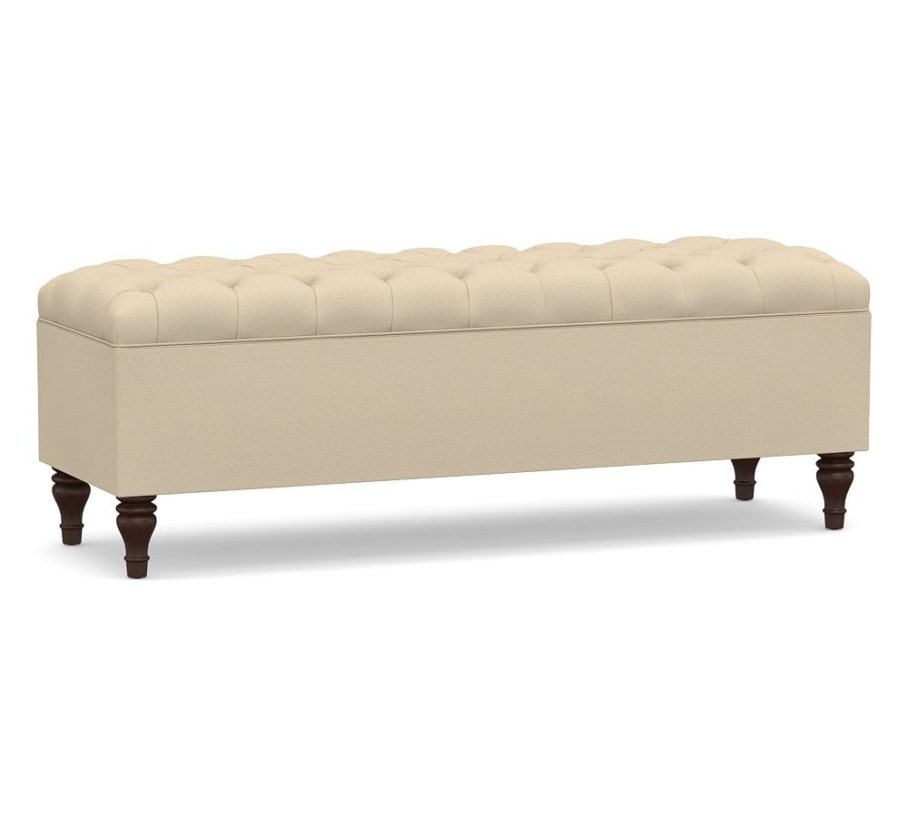 Lorraine Upholstered Tufted Queen Storage Bench, Park Weave Oatmeal - Image 0