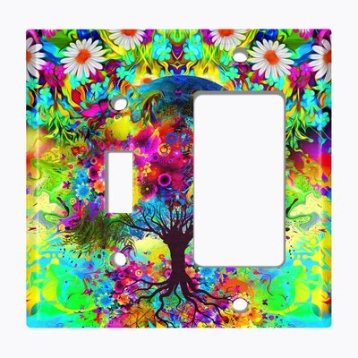 Metal Light Switch Plate Outlet Cover (Flower Tree - Single Toggle Single Rocker) - Image 0