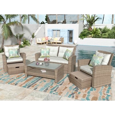 U-Style Patio Furniture Set, 4 Piece Outdoor Conversation Set All Weather Wicker Sectional Sofa With Ottoman And Cushions - Image 0