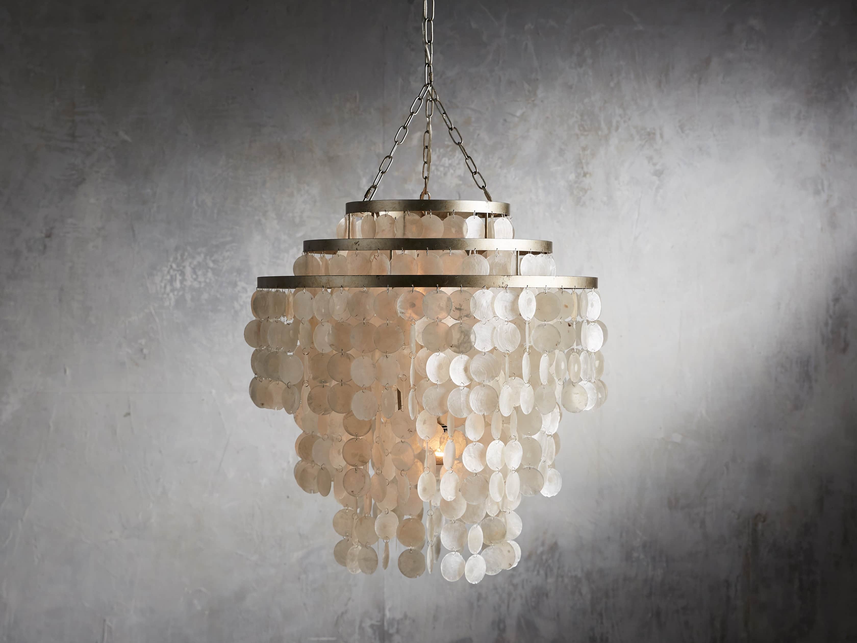 Capiz Shell Chandelier in Metal Silver - Image 0