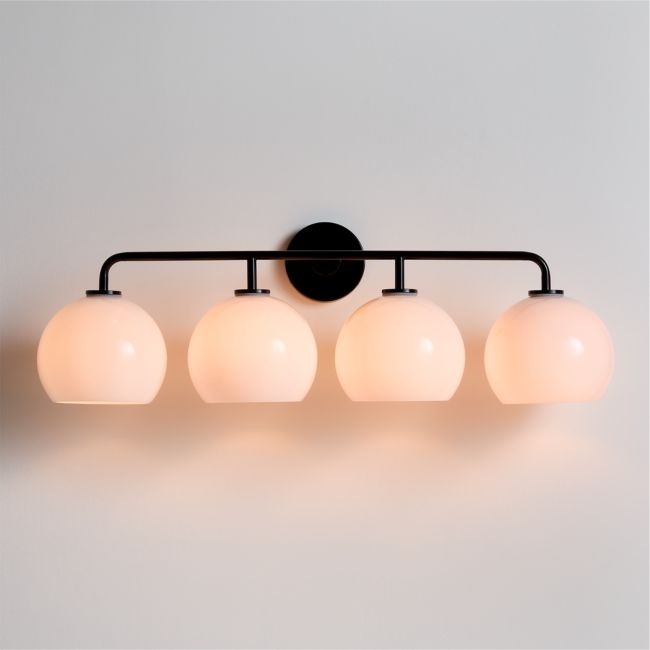 Arren Black 4-Light Wall Sconce Light with Milk Glass Round Shade - Image 0