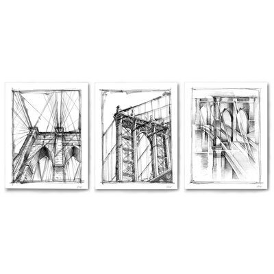 Brooklyn Bridge Sketches - 3 Piece Drawing Print Print Set on Paper - Image 0