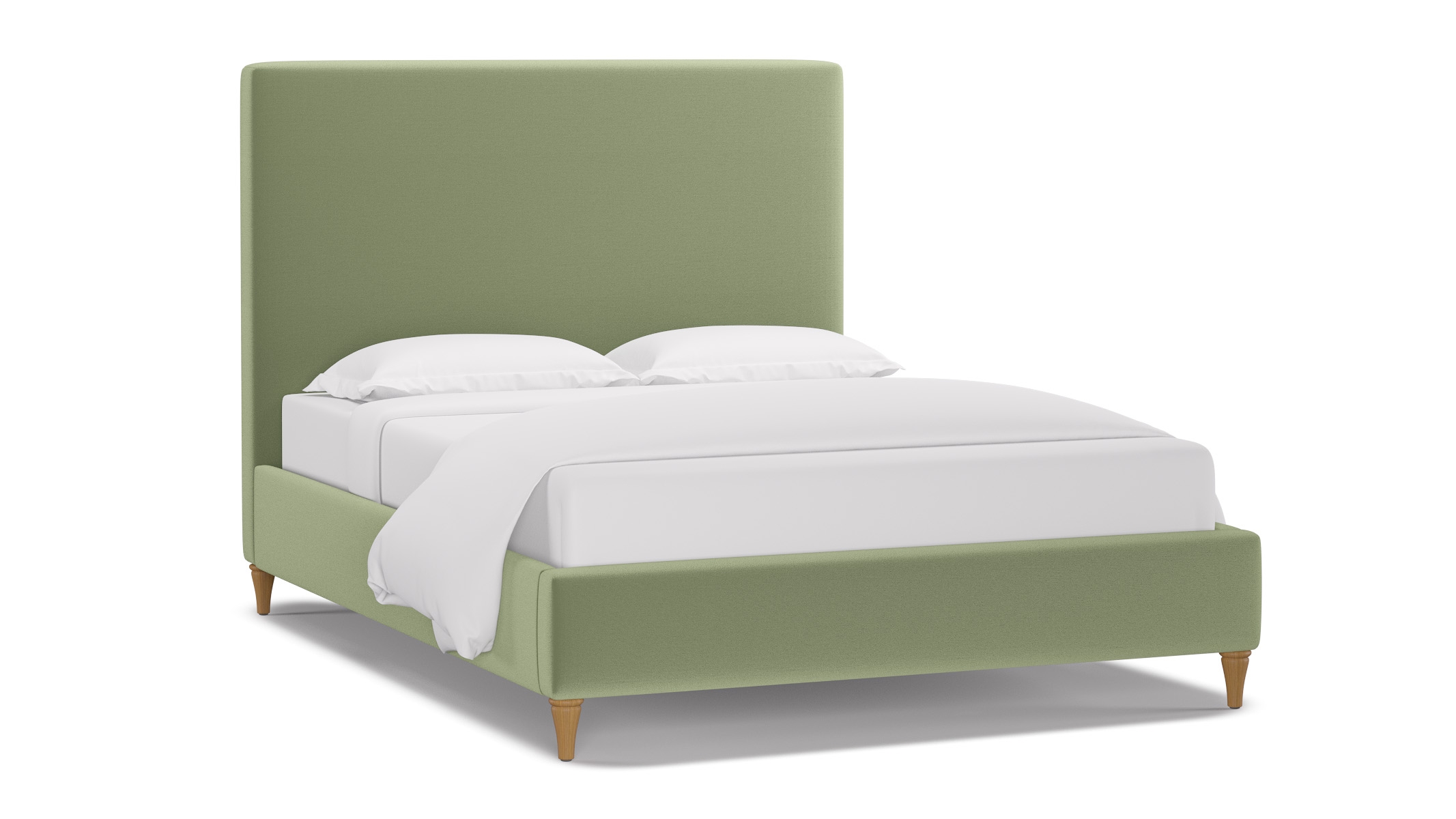 Classic Bed, Celadon Performance Plush Velvet, Natural Decorative Tapered Leg, Twin - Image 1