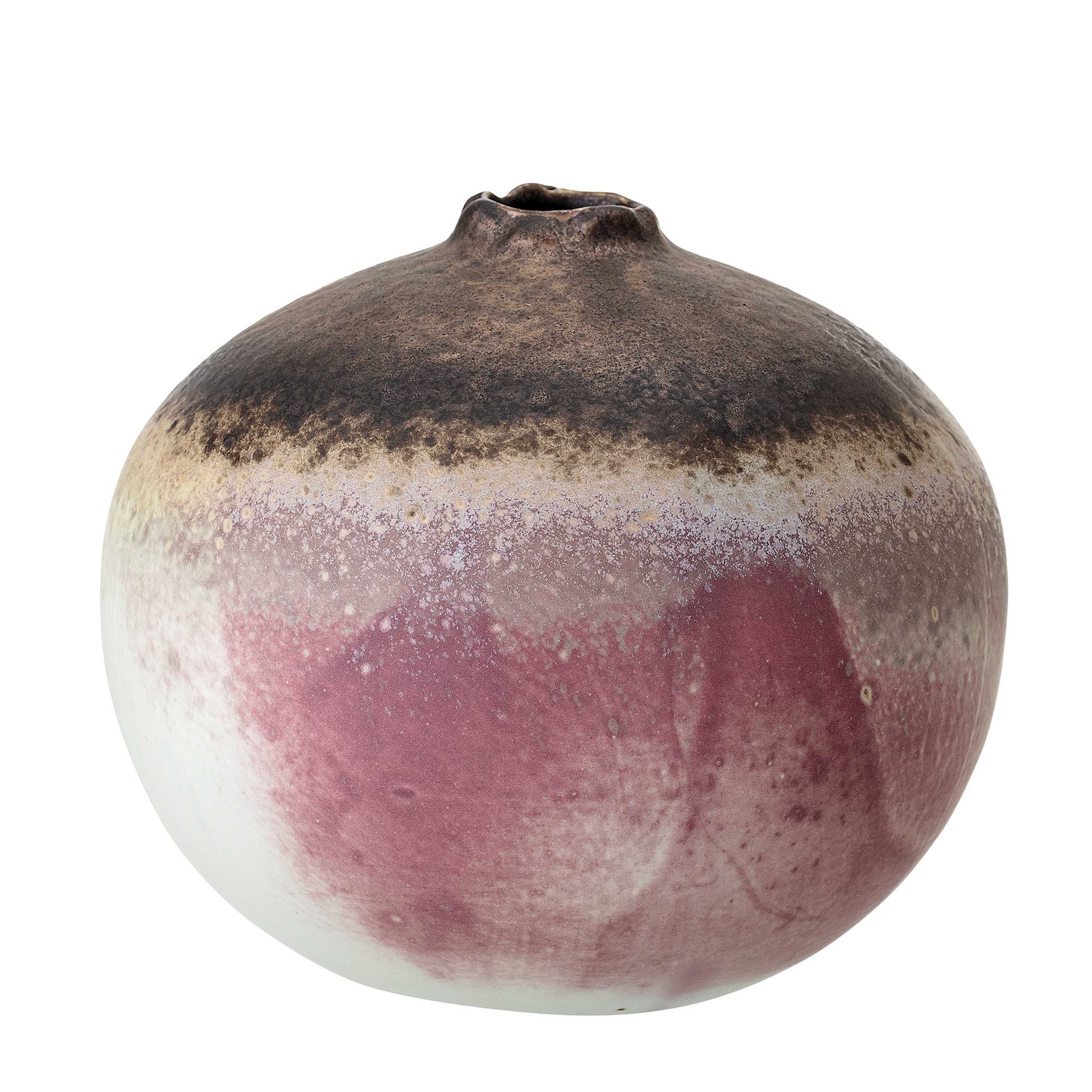 Large Brown, Plum & Cream Stoneware Vase with Reactive Glaze Finish (Each one will vary) - Image 0