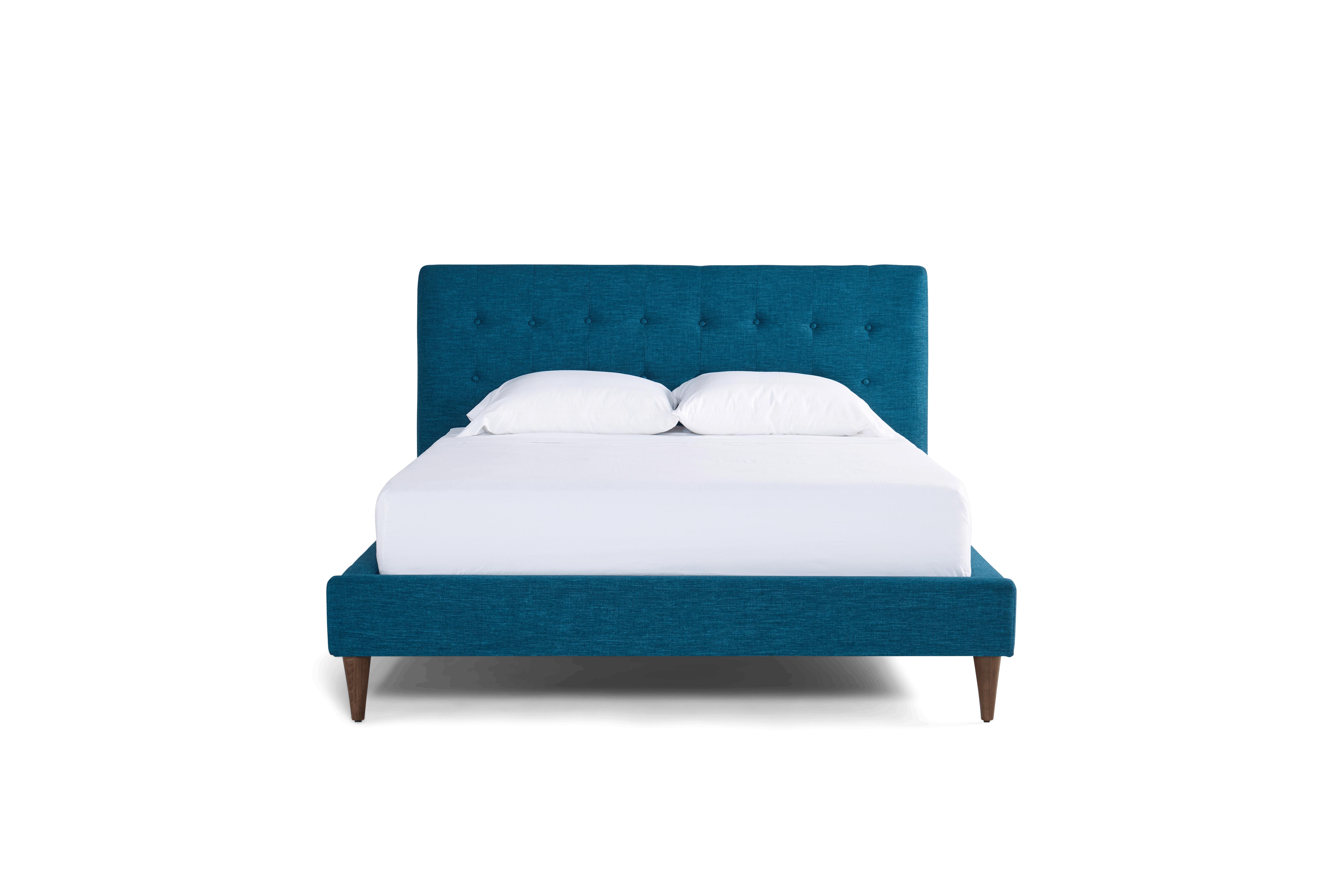 Blue Eliot Mid Century Modern Bed - Key Largo Zenith Teal - Mocha - Cal King - Image 0