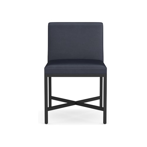 Navarro Dining Side Chair, Standard Chair, Como Leather, Blue, Bronze - Image 0