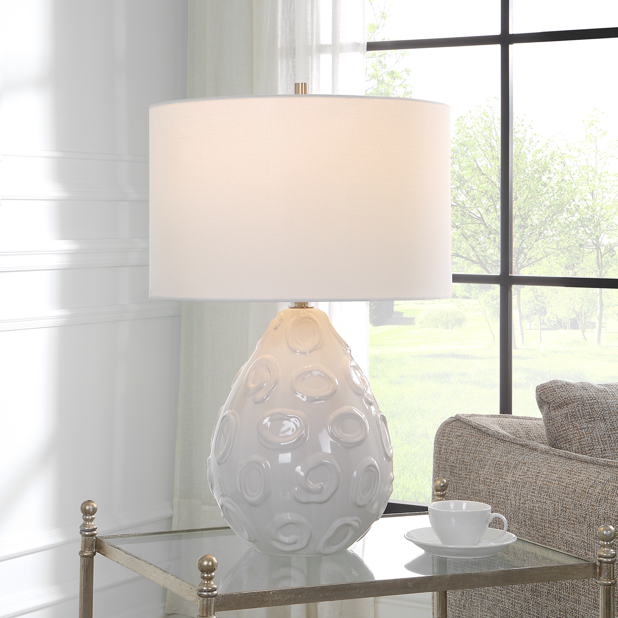 Loop White Glaze Table Lamp - Image 1