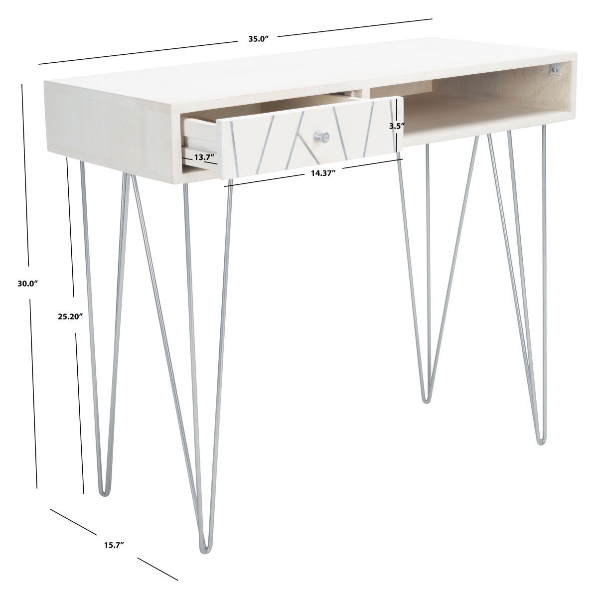 Marigold Desk - White Washed / Silver - Safavieh - Image 8