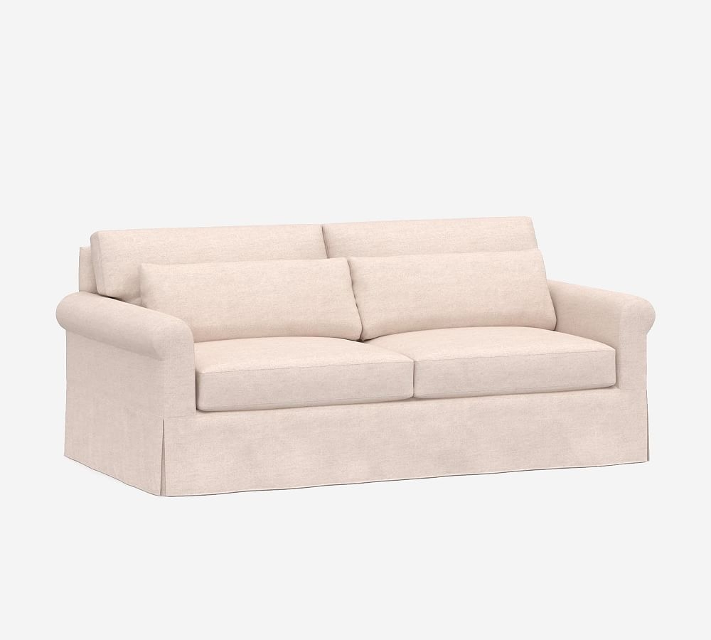 York Roll Arm Slipcovered Deep Seat Sofa, Down Blend Wrapped Cushions, Park Weave Charcoal - Image 0